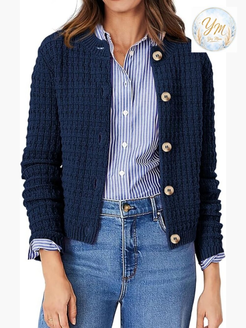 Long Sleeve Open Front Button Down Knit Cardigan Sweater